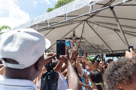 Salvador, Bahia, Brazil - January 06, 2023: Catholic faithful accompany the image of Jesus on the cross on the traditional first Friday of 2023 at the church of Senhor do Bonfim, in Salvador, Bahia.のeditorial素材
