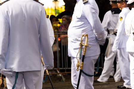 Salvador, Bahia, Brazil - September 07, 2022: Navy personnel are waiting for the beginning of the...