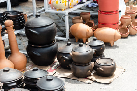 Nazare, Bahia, Brazil - April 08, 2023: Ceramic pieces are on display for sale during the traditional Caxixis fair in the city of Nazare das Farinas, Bahia.のeditorial素材