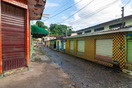 Valenca, Bahia, Brazil - June 24, 2022: Empty streets of the center of the tourist town of Vaenca, in Bahia.のeditorial素材