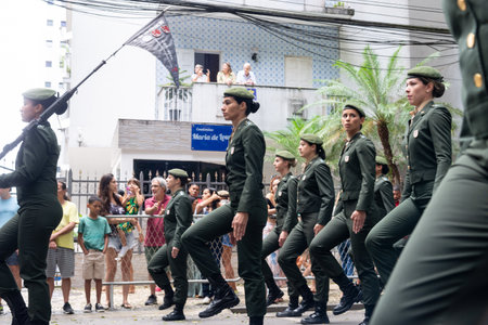 Salvador, Bahia, Brazil - September 07, 2022: Female army soldiers are seen during the Brazilian...