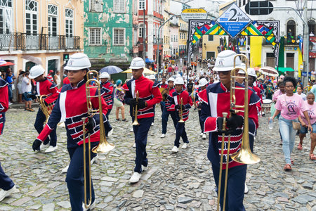 Salvador, Bahia, Brazil - July 02, 2022: Public school students are seen parading during the Bahia...