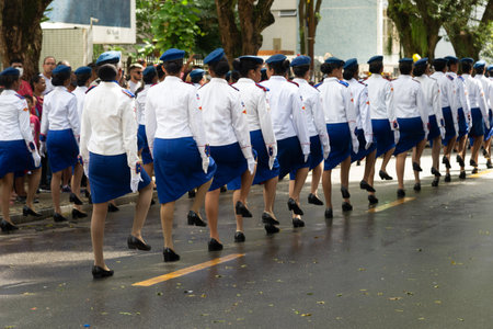 Salvador, Bahia, Brazil - September 07, 2022: Students of the ColÃ©gio Militar are seen during the military parade of the independence of Brazil in the city of Salvador.のeditorial素材