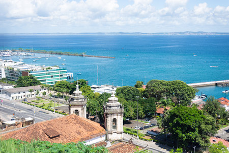 Salvador, Bahia, Brazil - April 02, 2023: View from the top of Todos os Santos bay. Postcard from the city of Salvador in the Brazilian state of Bahia.のeditorial素材
