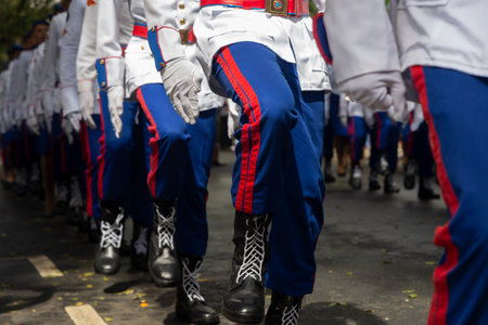 Salvador, Bahia, Brazil - September 07, 2022: Students of the ColÃ©gio Militar are seen during the military parade of the independence of Brazil in the city of Salvador.のeditorial素材