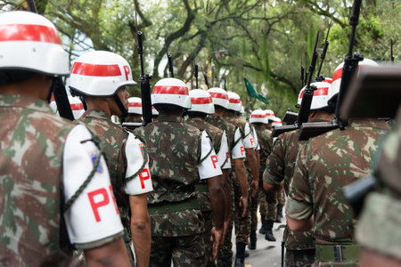 Salvador, Bahia, Brazil - September 07, 2022: Army soldiers are seen during the Brazilian independence parade in the city of Salvador.のeditorial素材