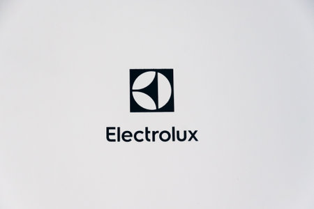 Salvador, Bahia, Brazil - August 17, 2023: Logo of a frost free refrigerator from the Electrolux brand, white color.のeditorial素材