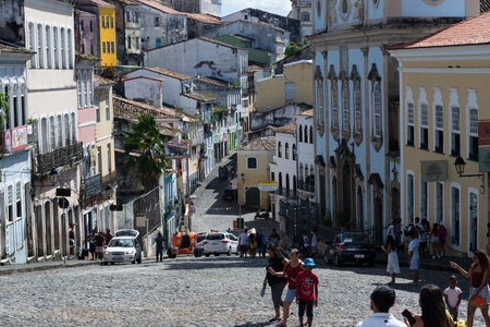 Salvador, Bahia, Brazil - August 19, 2023: View from Ladeira do Pelourinho, Historic Center of the city of Salvador. Bahia Brazil.のeditorial素材