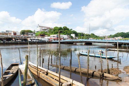 Valenca, Bahia, Brazil - January 10, 2023: View of the river Una that flows through the tourist town...