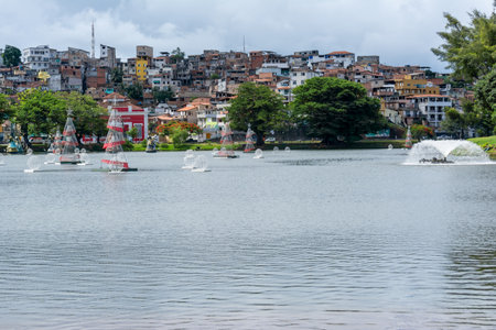 Salvador, Bahia, Brazil - January 04, 2015: View of residential houses on the hill in the neighborhood of Brotas in Salvador, Bahia.のeditorial素材
