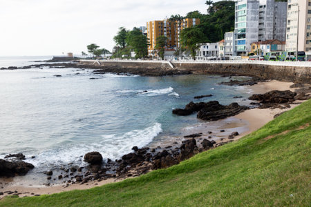 Salvador, Bahia, Brazil - August 25, 2023: View of the sea from Farol da Barra, postcard of the city of Salvador, Bahia.のeditorial素材