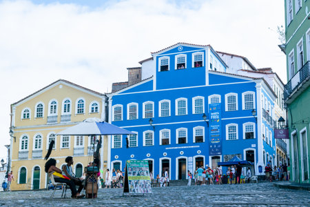 Salvador, Bahia, Brazil - September 02, 2023: View of old buildings on Ladeira do Pelourinho,...