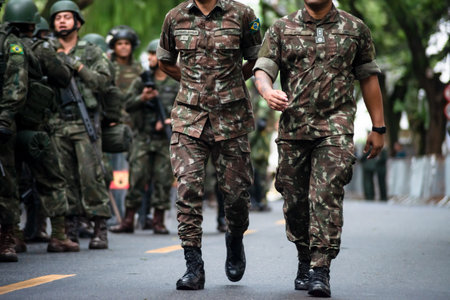 Salvador, Bahia, Brazil - September 07, 2023: Army soldiers await the start of the Brazilian...