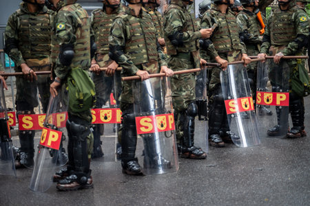 Salvador, Bahia, Brazil - September 07, 2023: Army soldiers await the start of the Brazilian...