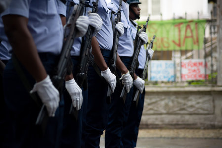 Salvador, Bahia, Brazil - September 07, 2023: Air force soldiers are seen during the Brazilian independence parade in the city of Salvador, Bahia. aeronauticsのeditorial素材