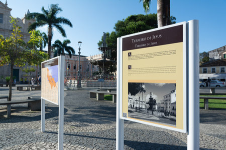 Salvador, Bahia, Brazil - September 02, 2023: Map sign with information on places and paths in Pelourinho, historic center of Salvador, Bahia.のeditorial素材