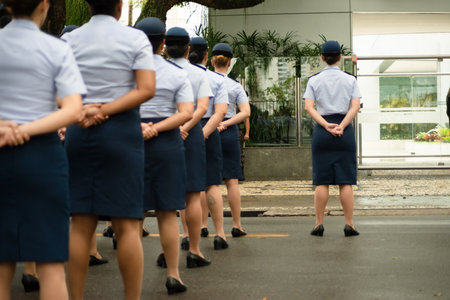 Salvador, Bahia, Brazil - September 07, 2023: Salvador, Bahia, Brazil - September 07, 2023: Female air force soldiers are seen during the Brazilian independence parade in the city of Salvador, Bahia.のeditorial素材