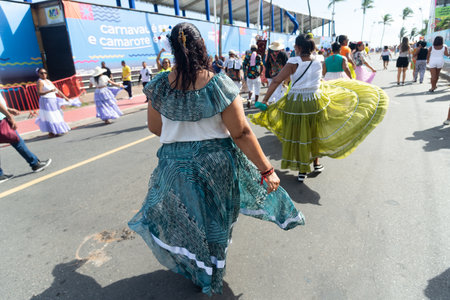 Salvador, Bahia, Brazil - February 11, 2023: Cultural group of women dancing is seen during the...