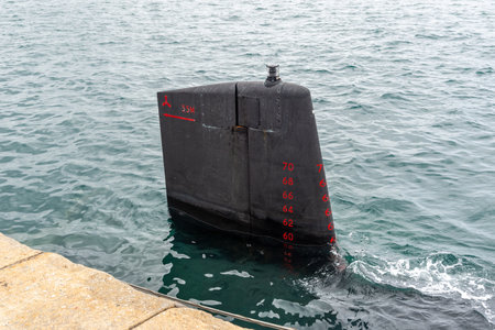 Salvador, Bahia, Brazil - October 08, 2023: Submarine Riachuelo S40, from the Brazilian Navy, stopped at the sea port of the city of Salvador, Bahia.のeditorial素材