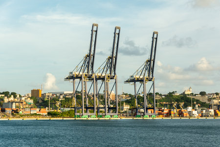 Salvador, Bahia, Brazil - March 09, 2023: Sea loading and unloading port of Salvador, Bahia, seen...