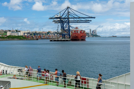 Salvador, Bahia, Brazil - March 12, 2023: View of the sea loading and unloading port in the city of Salvador, Bahia.のeditorial素材
