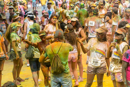 Salvador, Bahia, Brazil - March 22, 2015: Athletes have fun during the color run at Dique do Tororo...