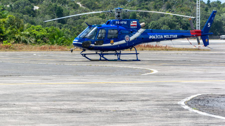 Salvador, Bahia, Brazil - November 11, 2014: Bahia military police helicopter PR-RPM 5 stopped at...