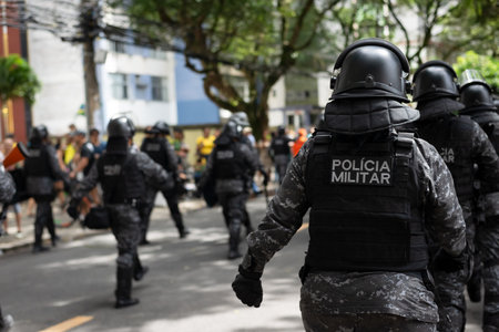 Salvador, Bahia, Brazil - September 07, 2023: Military police soldiers are seen during the Brazilian...