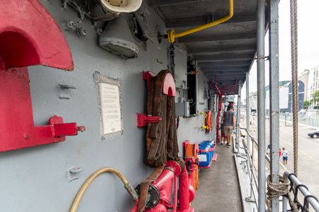 Salvador, Bahia, Brazil - October 08, 2023: Internal view on board the Brazilian Navy ship Fragata...