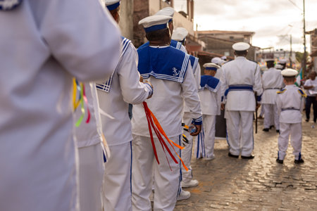 Saubara, Bahia, Brazil - August 06, 2022: Members of a CheganÃ§a group are seen parading in the...