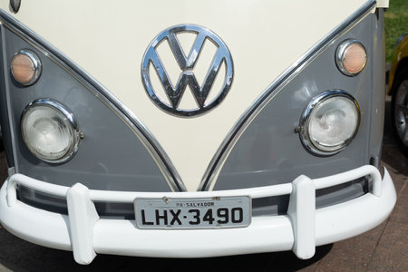 Salvador, Bahia, Brazil - November 1, 2014: A Volkswagen Kombi from the year 1970 is seen at an exhibition of vintage cars in the city of Salvador, Bahia.のeditorial素材