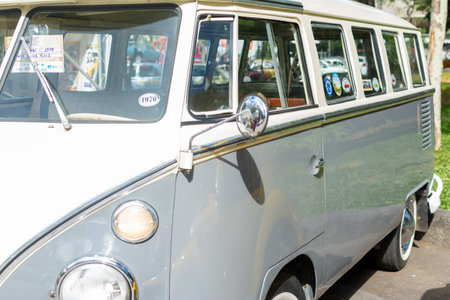 Salvador, Bahia, Brazil - November 1, 2014: A Volkswagen Kombi from the year 1970 is seen at an exhibition of vintage cars in the city of Salvador, Bahia.のeditorial素材