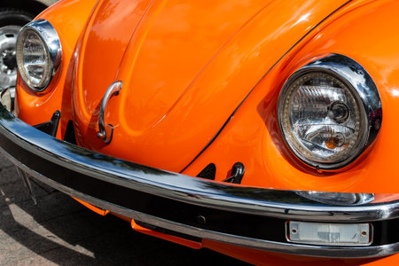 Salvador, Bahia, Brazil - November 1, 2014: The front part of a Volkswagen car, a convertible Beetle...