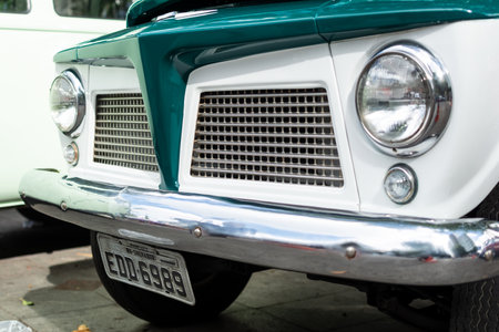 Salvador, Bahia, Brazil - November 1, 2014: Front part of the 1969 rural model Ford Willys is seen at an exhibition of vintage cars in the city of Salvador, Bahia.のeditorial素材