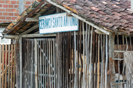 Aratuipe, Bahia, Brazil - May 30, 2015: View of the facade of the Santo Antonio ceramics in Maragogipinho in the city of Aratuipe, Bahia.のeditorial素材
