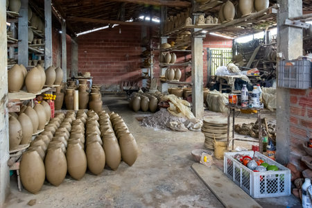 Aratuipe, Bahia, Brazil - May 30, 2015: Ceramic vases for sale in Maragogipinho in the city of Aratuipe, Bahia.のeditorial素材
