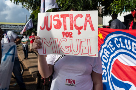 Salvador, Bahia, Brazil - June 07, 2020: Protesters protest against Miguel's death during covid-19 quarantine in the city of Salvador, Bahia.のeditorial素材