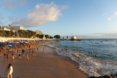 Salvador, Bahia, Brazil - August 27, 2022: View of Porto da Barra beach in the city of Salvador, Bahia.のeditorial素材