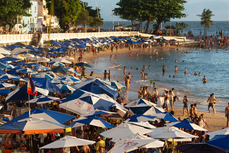 Salvador, Bahia, Brazil - August 27, 2022: View of Porto da Barra beach in the city of Salvador, Bahia.のeditorial素材