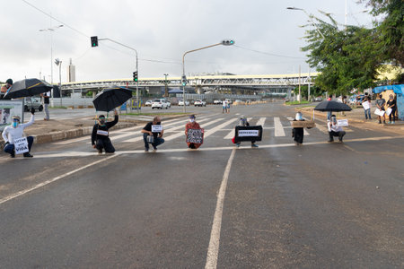 Salvador, Bahia, Brazil - June 07, 2020: Protesters protest against the government of President Jair Bolsonaro during the Covid-19 quarantine in the city of Salvador, Bahia.のeditorial素材