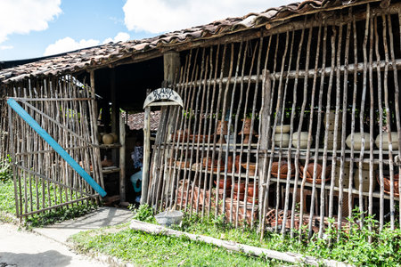 Aratuipe, Bahia, Brazil - May 30, 2015: View of the facade of a ceramic pottery in Maragogipinho in the city of Aratuipe, Bahia.のeditorial素材