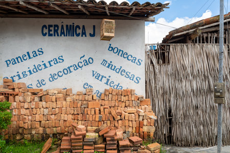 Aratuipe, Bahia, Brazil - May 30, 2015: View of the facade of Ceramics J in Maragogipinho in the city of Aratuipe, Bahia.のeditorial素材