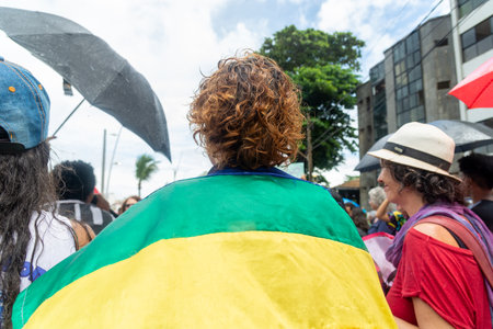 Salvador, Bahia, Brazil - March 08, 2020: Women are seen protesting during the Women Day march in the city of Salvador, Bahia.のeditorial素材
