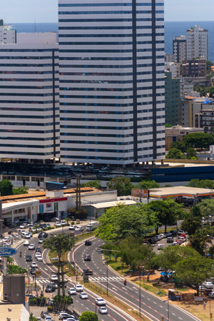 Salvador, Bahia, Brazil - February 02, 2015: View from the top of buildings and traffic on Avenida Magalhaes Neto in the city of Salvador, Bahia.のeditorial素材