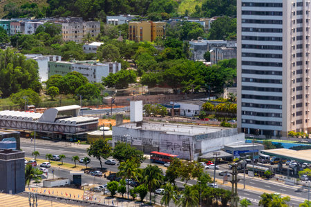 Salvador, Bahia, Brazil - February 02, 2015: View from the top of financial buildings on Avenida Tancredo Neves in the city of Salvador, Bahia.のeditorial素材