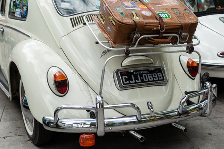 Salvador, Bahia, Brazil - November 1, 2014: Several cars of different makes and models are seen at an exhibition of old cars in PraÃ§a 2 de Julho in the city of Salvador, Bahia.のeditorial素材