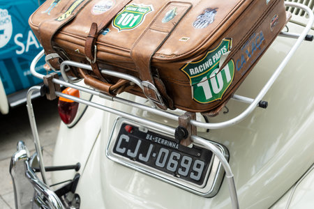 Salvador, Bahia, Brazil - November 1, 2014: A Volkswagen Beetle model with suitcases is seen at an antique car exhibition in the city of Salvador, Bahia.のeditorial素材