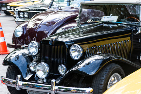 Salvador, Bahia, Brazil - November 1, 2014: Several cars are seen at a vintage car exhibition in the city of Salvador, Bahia.のeditorial素材