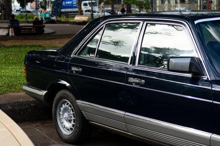 Salvador, Bahia, Brazil - November 1, 2014: Several old cars together on display at PraÃ§a 2 de Julho in the city of Salvador, Bahia.のeditorial素材