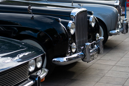 Salvador, Bahia, Brazil - November 1, 2014: Several cars are seen at a vintage car exhibition in the city of Salvador, Bahia.のeditorial素材